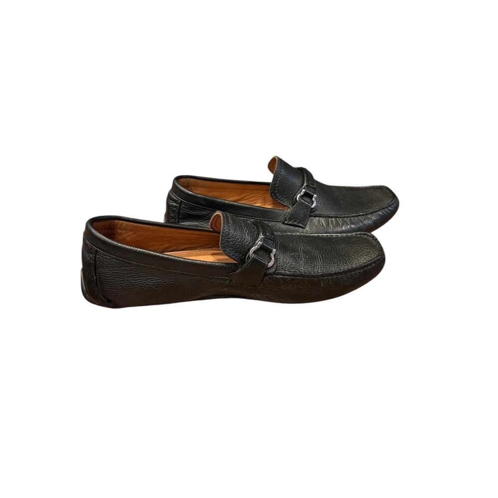 Mikekonos driving loafers black leather men’s size 13. Silver tone buckle